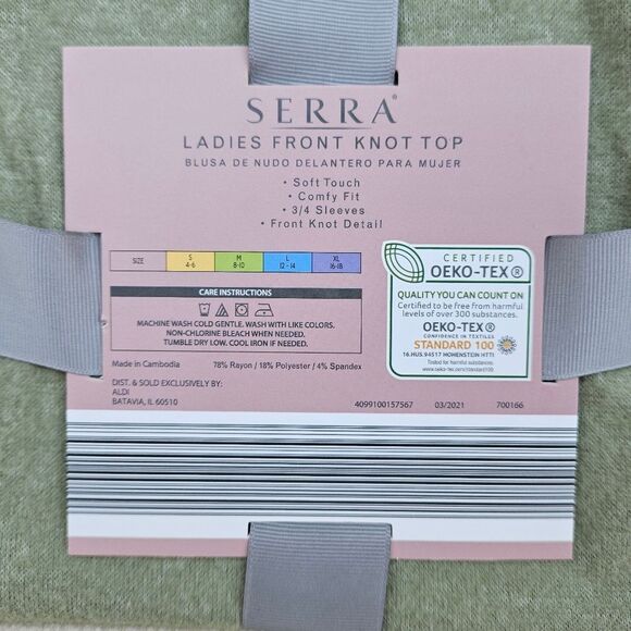 Serra Ladies Soft Front Knot Top Sage Green Size L - Picture 5 of 5